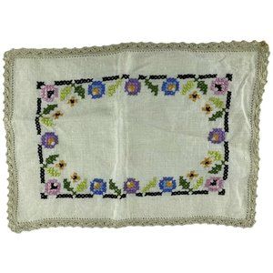 Small Dresser Linen Embroidered Flowers Rectangular Linen Granny Chic